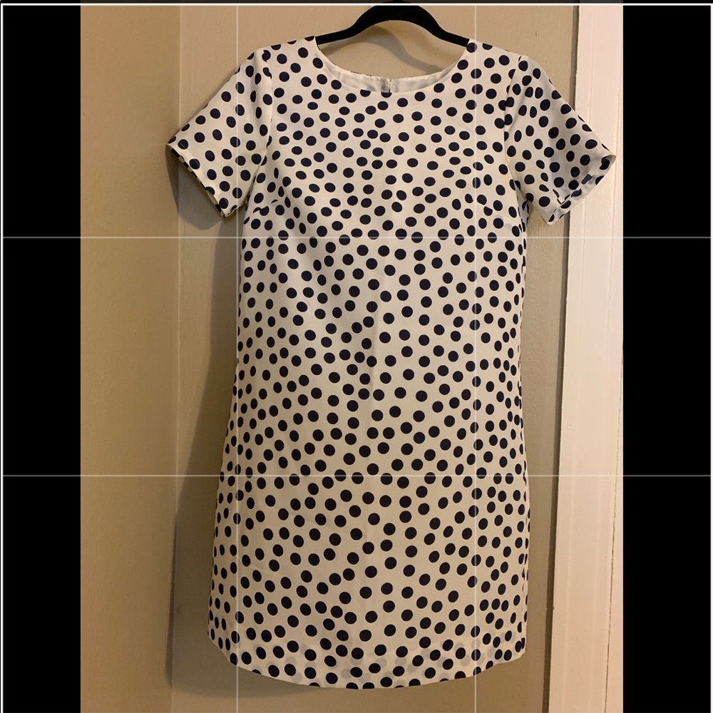 Navy and white polka dot dress